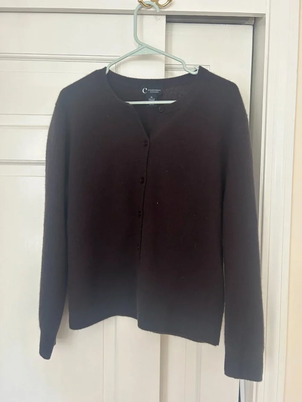 Bloomingdale's 100% Cashmere Crewneck Cardigan Sweater- Brown Size XL - Picture 4 of 4